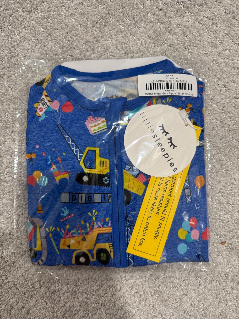 Little Sleepies Blue Construction Birthday Vehicles Pajamas